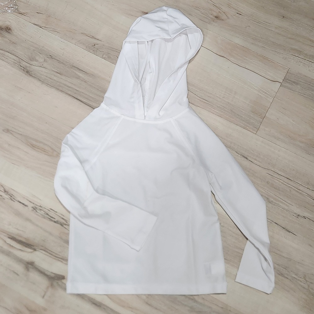 Wonder Nation Boys White Long Sleeve Hooded Rash Guard Swim Shirt Size S 6-7
